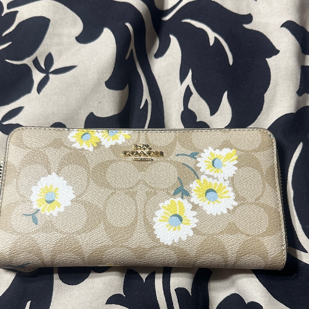 Coach Beige and Yellow Floral Wallet
